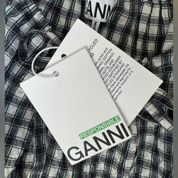 NWT GANNI Check Seersucker Tiered Minidress - Picture 8 of 10